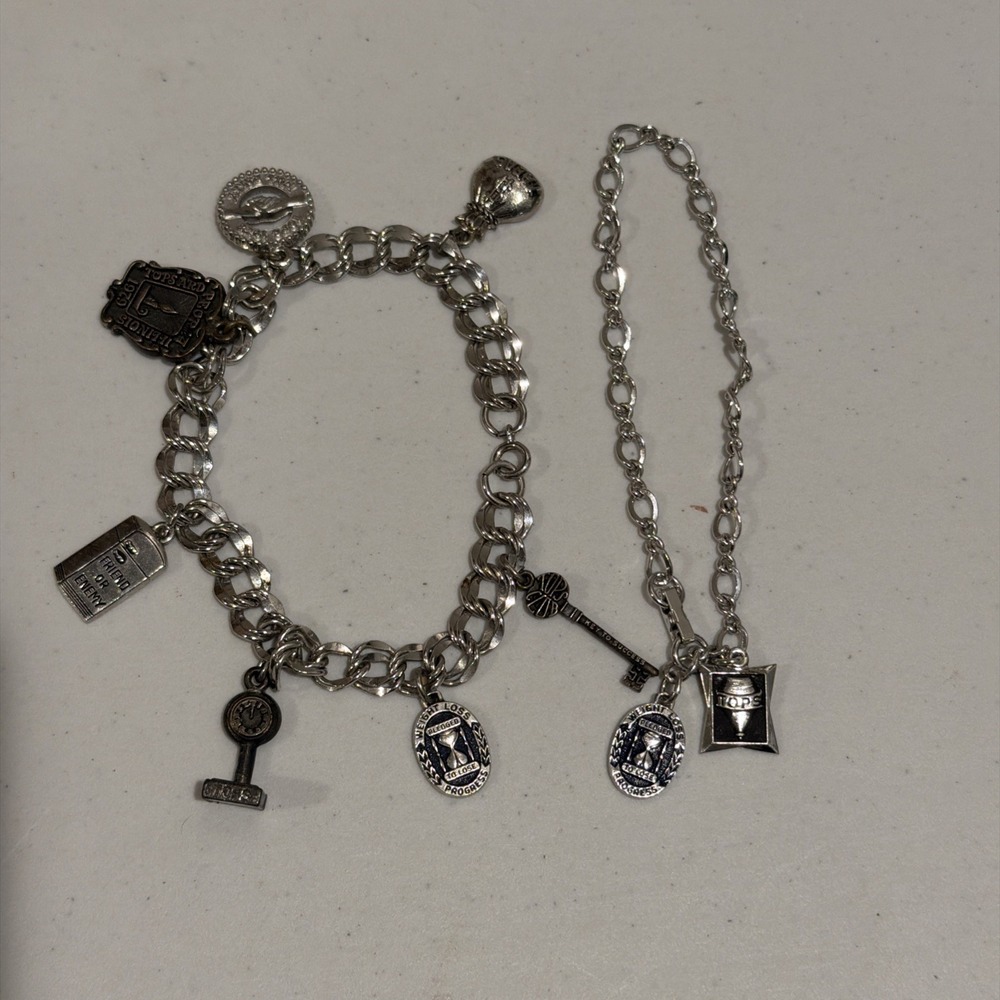 TOPS KOPS Weight Loss Awards 2 9-inch Silver Tone Charm Bracelets 9 Charms